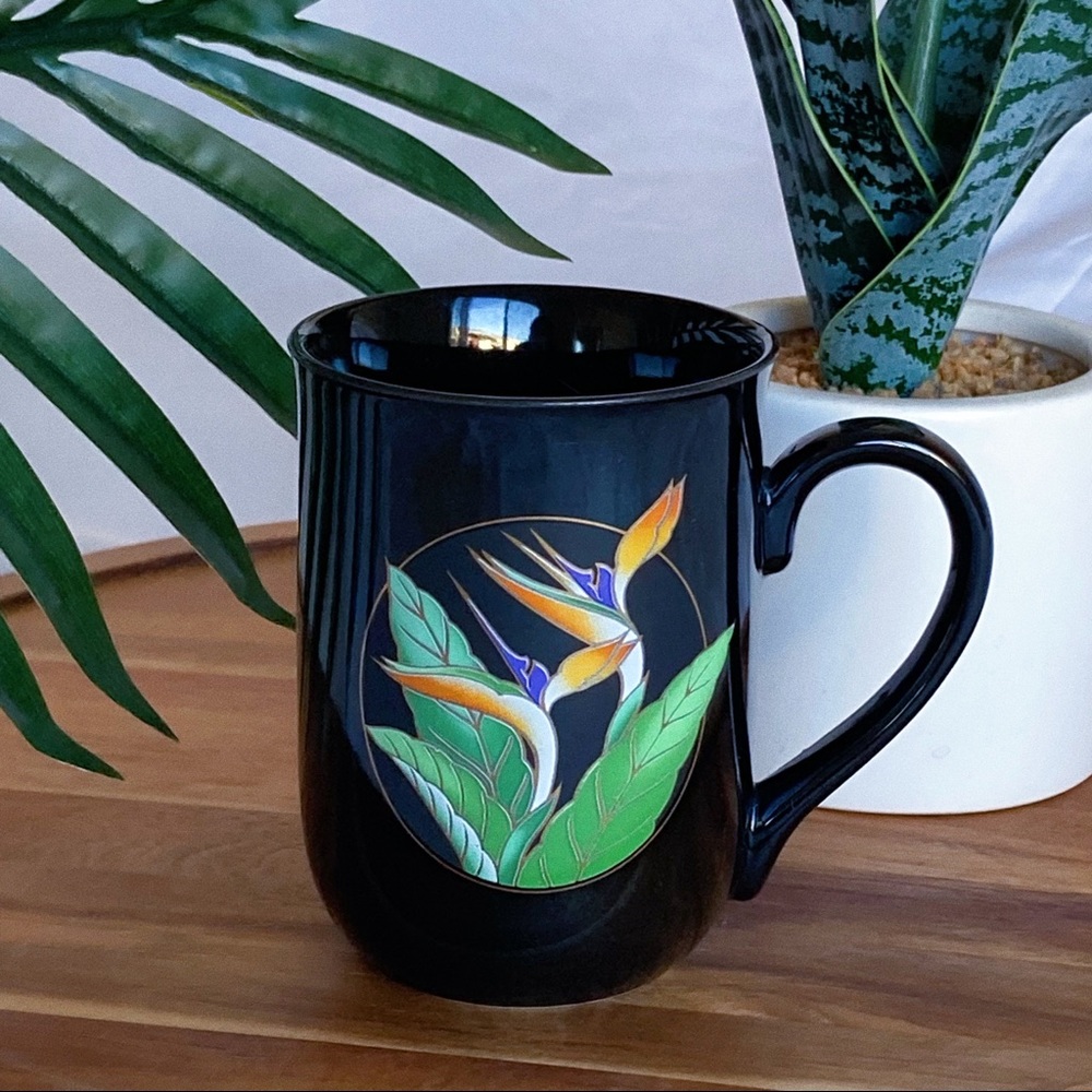 Vintage Black Otagiri Japan Birds of Paradise Mug (1)